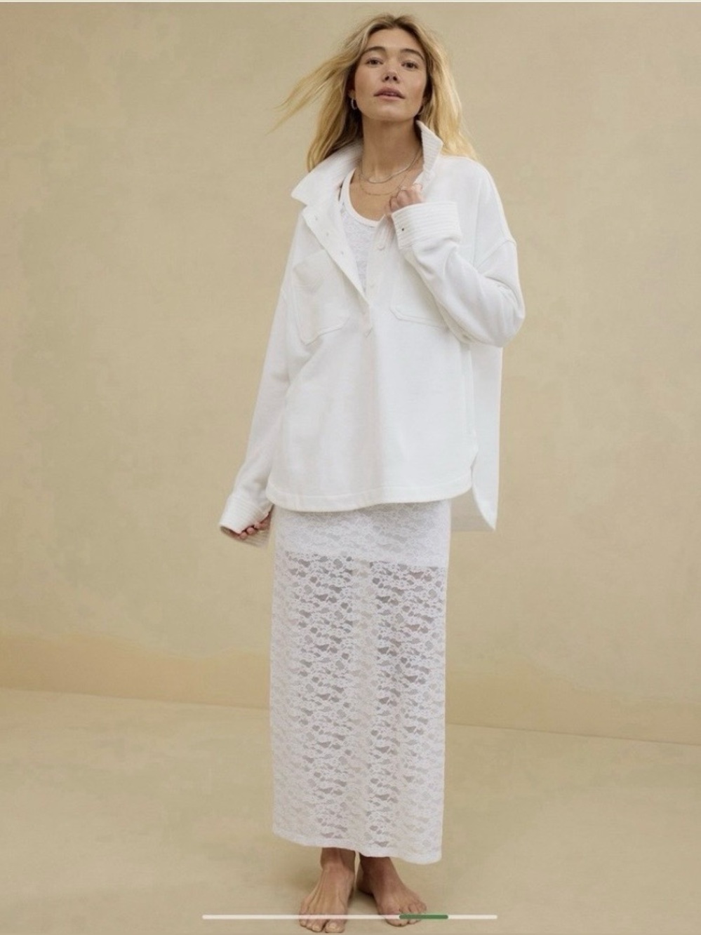 Aerie Oversized White Polo Sweatshirt Size M